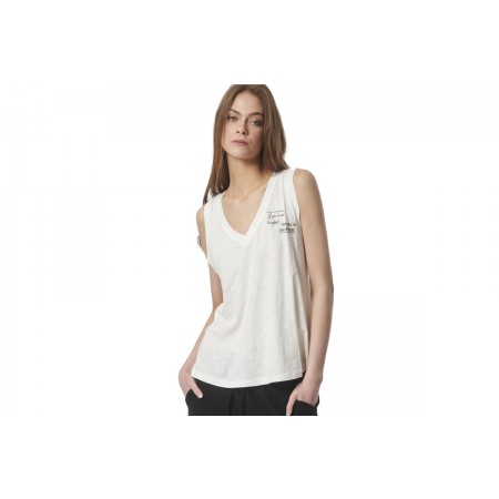 Body Action Textured V-Neck Αμάνικη Μπλούζα Με Τιράντες Λευκή