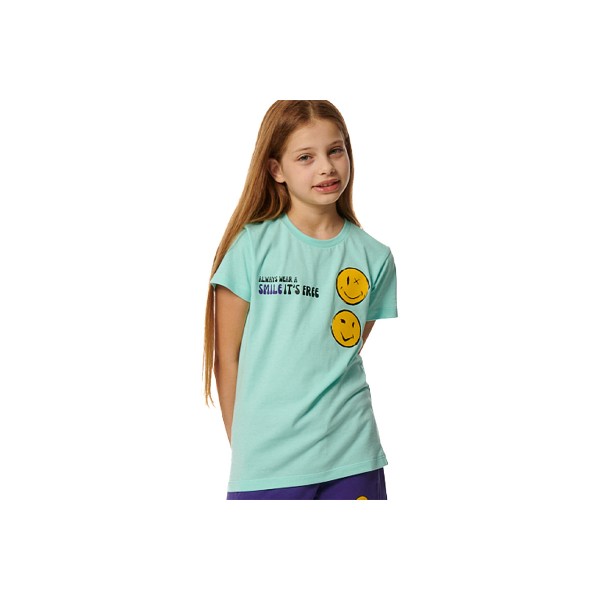 Body Action Girls Short Sleeve Flock Print T-Shirt (052403 AQUA BLUE-04J)