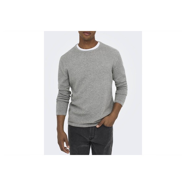 Jack And Jones Jprblunoah Knit Crew Neck Bf Ln Πουλόβερ Ανδρικό (12265328 LIGHT GREY MELA-TWIST)