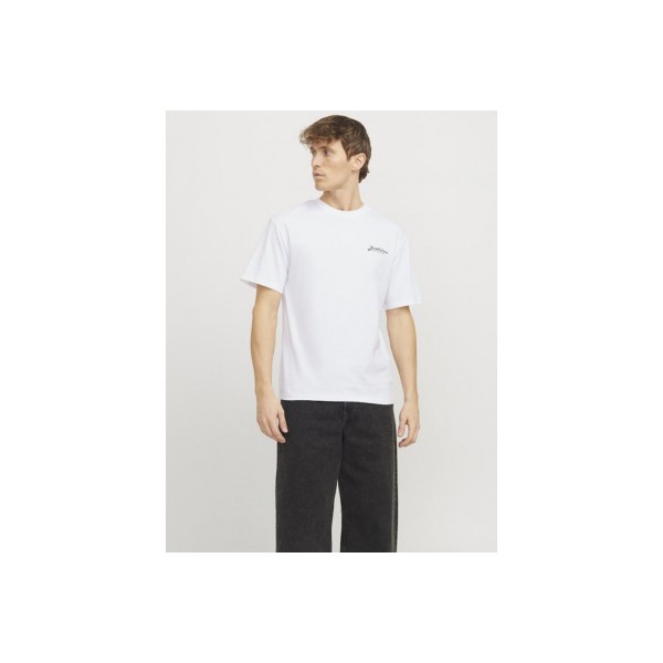 Jack And Jones Jjbeau Ss Frontprint Crew Neck Ln T-Shirt Ανδρικό (12275012 WHITE)