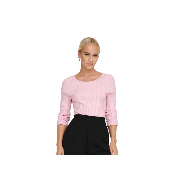 Only Onlmeddi Ls Rib Crop O-Neck Cc Knt Μπλούζα Πλεκτή Γυναικεία (15280060 PINK TULLE)