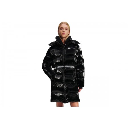 Karl Lagerfeld Long Belted Γυναικείο Puffer Μπουφάν Μαύρο