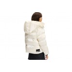 Karl Lagerfeld Long Belted Γυναικείο Puffer Μπουφάν Λευκό