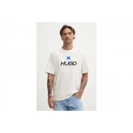 Hugo Newromi Logo Artwork Ανδρικό Κοντομάνικο T-Shirt Εκρού