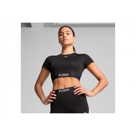 Puma Strong Γυναικεία Κοντομάνικη Crop Top Μπλούζα Μαύρη