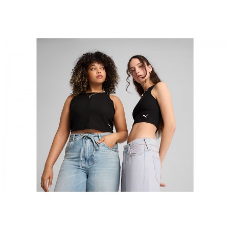 Puma Wardrobe Essentials Γυναικείο Αμάνικο Crop Top Μαύρο