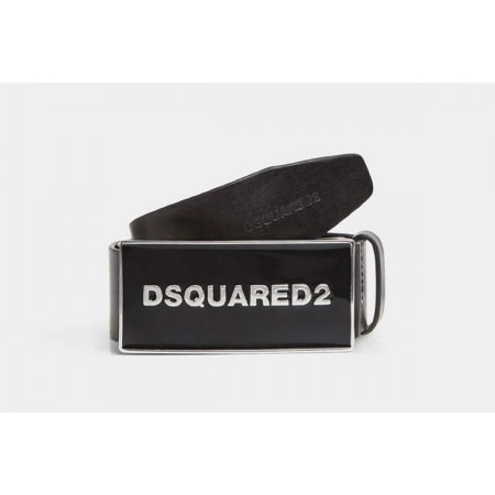 Dsquared2 Tonal Logo Plaque Ανδρική Δερμάτινη Ζώνη Μαύρη