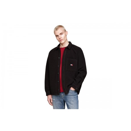 Tommy Jeans Xs Badge Teddy Fleece Overshirt Ανδρική Ζακέτα Μαύρη