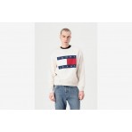 Tommy Jeans Melange Flag Crew Ανδρική Μακρυμάνικη Μπλούζα Εκρού