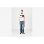 Tommy Jeans Melange Flag Crew Ανδρική Μακρυμάνικη Μπλούζα Εκρού