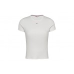 Tommy Jeans Slim Essential Rib Γυναικείο Κοντομάνικο T-Shirt Λευκό