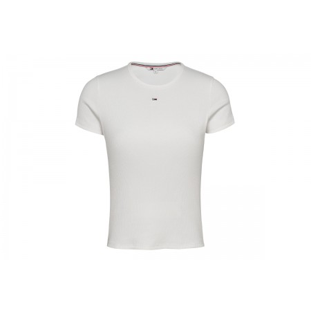 Tommy Jeans Slim Essential Rib Γυναικείο Κοντομάνικο T-Shirt Λευκό