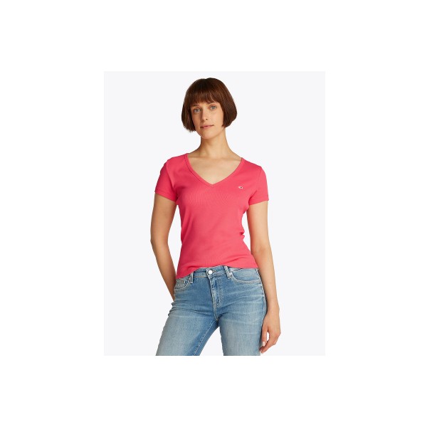 Tommy Jeans Slim Essential Rib V Ss T-Shirt Γυναικείο (DW0DW17385 XI2)