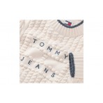 Tommy Jeans Bubble Cable Flag Μακρυμάνικη Πλεκτή Μπλούζα Εκρού