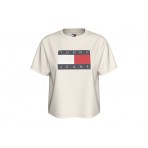 Tommy Jeans Flag Boxy Γυναικείο Κοντομάνικο T-Shirt Εκρού