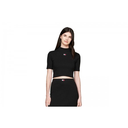 Tommy Jeans Badge Mock Neck Κοντομάνικη Crop Top Μπλούζα