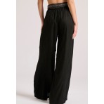 Funky Buddha Γυναικεία Wide Leg Fit Παντελόνα Σε Ζακάρ Ύφανση