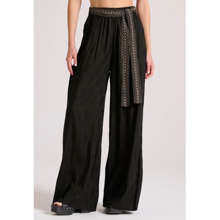 Funky Buddha Γυναικεία Wide Leg Fit Παντελόνα Σε Ζακάρ Ύφανση