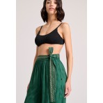 Funky Buddha Γυναικεία Wide Leg Fit Παντελόνα Σε Ζακάρ Ύφανση