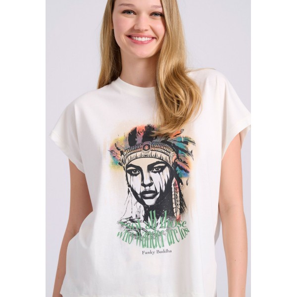 Funky Buddha T-Shirt Γυναικείο (FBL009-110-04-OFF-WHITE)