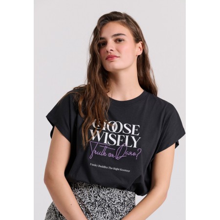 Funky Buddha Γυναικείο Κοντομάνικο T-Shirt Μαύρο, Μωβ, Λευκό