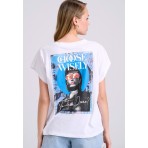 Funky Buddha Γυναικείο Κοντομάνικο T-Shirt Λευκό, Μαύρο, Μπλε