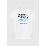 Funky Buddha Γυναικείο Κοντομάνικο T-Shirt Λευκό, Μαύρο, Μπλε