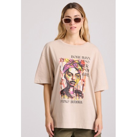 Funky Buddha Γυναικείο Κοντομάνικο T-Shirt Μπεζ