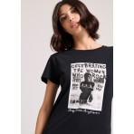 Funky Buddha Γυναικείο Κοντομάνικο T-Shirt Μαύρο, Λευκό, Γκρι