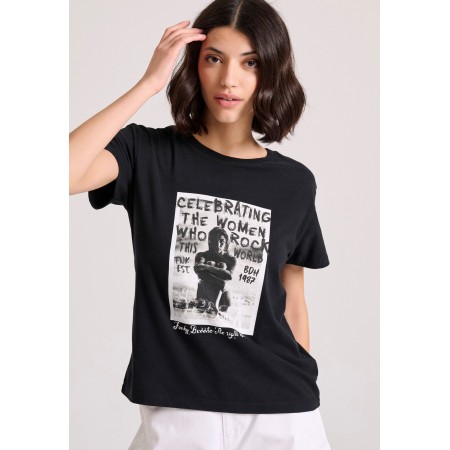 Funky Buddha Γυναικείο Κοντομάνικο T-Shirt Μαύρο, Λευκό, Γκρι