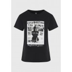 Funky Buddha Γυναικείο Κοντομάνικο T-Shirt Μαύρο, Λευκό, Γκρι