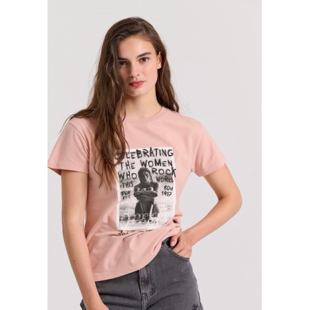 Funky Buddha Κοντομάνικο T-Shirt Σομόν, Μαύρο, Λευκό, Γκρι