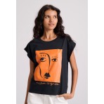 Funky Buddha Γυναικείο Κοντομάνικο T-Shirt Μαύρο, Πορτοκαλί