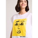 Funky Buddha Γυναικείο Κοντομάνικο T-Shirt Λευκό, Κίτρινο, Μαύρο