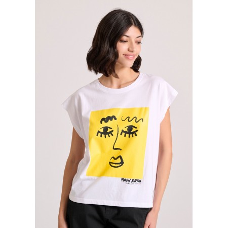 Funky Buddha Γυναικείο Κοντομάνικο T-Shirt Λευκό, Κίτρινο, Μαύρο