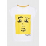 Funky Buddha Γυναικείο Κοντομάνικο T-Shirt Λευκό, Κίτρινο, Μαύρο