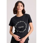 Funky Buddha Γυναικείο Κοντομάνικο T-Shirt Μαύρο, Εκρού