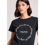 Funky Buddha Γυναικείο Κοντομάνικο T-Shirt Μαύρο, Εκρού