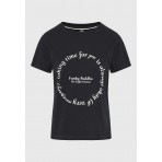 Funky Buddha Γυναικείο Κοντομάνικο T-Shirt Μαύρο, Εκρού