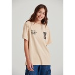 Funky Buddha Γυναικείο Κοντομάνικο T-Shirt Μπεζ