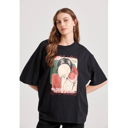 Funky Buddha Γυναικείο Κοντομάνικο T-Shirt Μαύρο