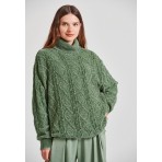 Funky Buddha Μπλούζα Με Ψηλό Λαιμό Γυναικεία (FBL010-113-09-DK-GREEN)