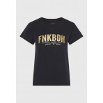 Funky Buddha Γυναικείο Κοντομάνικο T-Shirt Μαύρο, Χρυσό