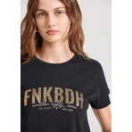 Funky Buddha Γυναικείο Κοντομάνικο T-Shirt Μαύρο, Χρυσό