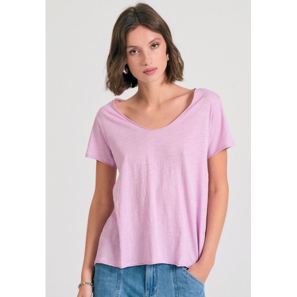 Funky Buddha The Essentials V-Neck T-Shirt Γυναικείο (FBL011-100-04-PINK-LAVENDER)