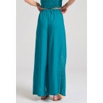 Funky Buddha Linen Blend Wide Leg Γυναικεία Παντελόνα Πετρόλ