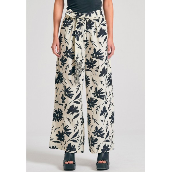 Funky Buddha Wide Leg Παντελόνα Γυναικεία (FBL011-122-02-OFF-WHITE)