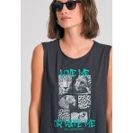 Funky Buddha Photographic Γυναικείο Αμάνικο T-Shirt Ανθρακί