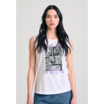 Funky Buddha Photographic Γυναικείο Αμάνικο T-Shirt Λευκό