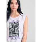 Funky Buddha Photographic Γυναικείο Αμάνικο T-Shirt Λευκό